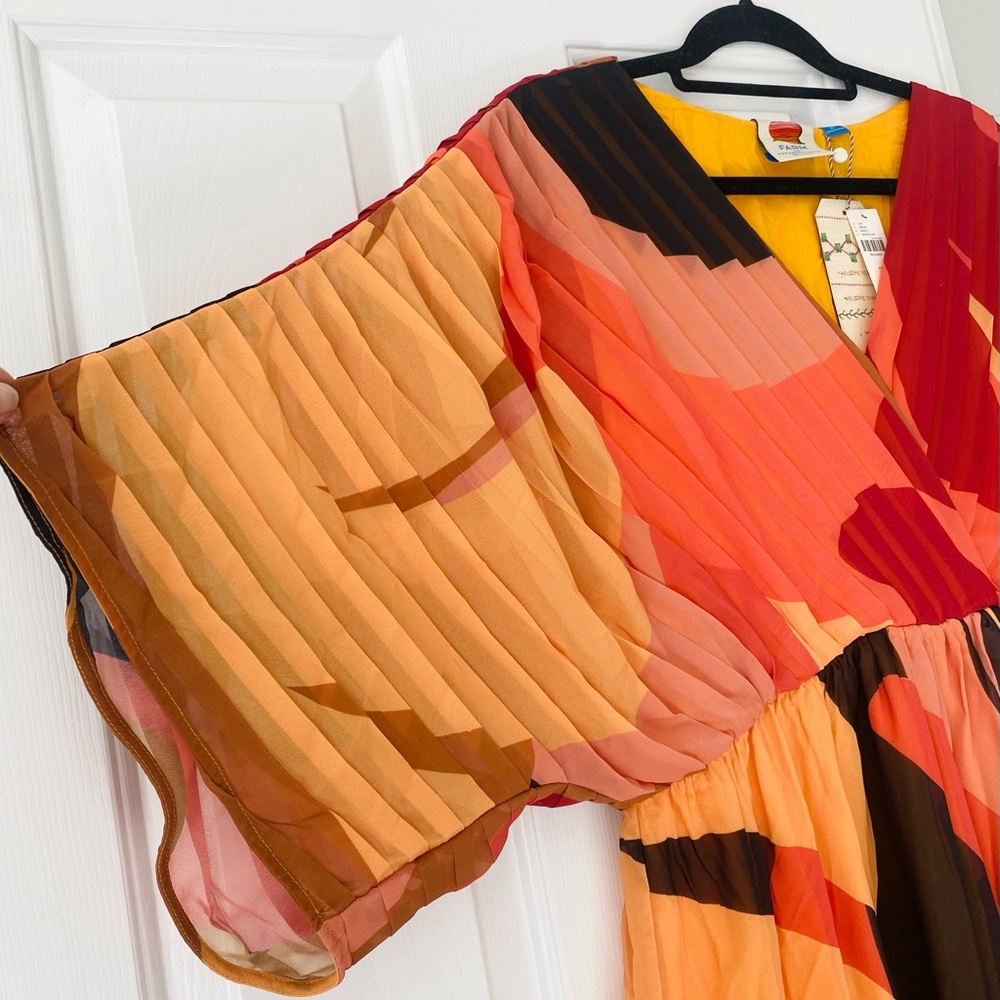 FARM Rio Red Orange & Yellow Abstract Pleated Maxi Dress - Picture 9 of 13